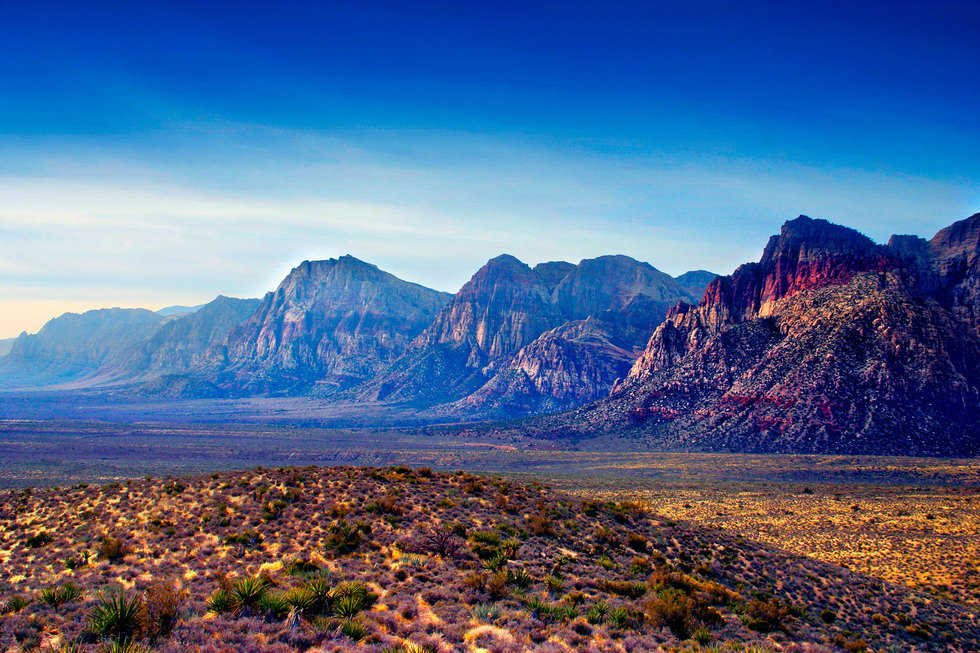 Red rock canyon mountain range sunset