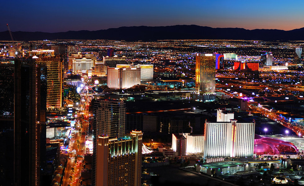 Las vegas strip aerial sunset2