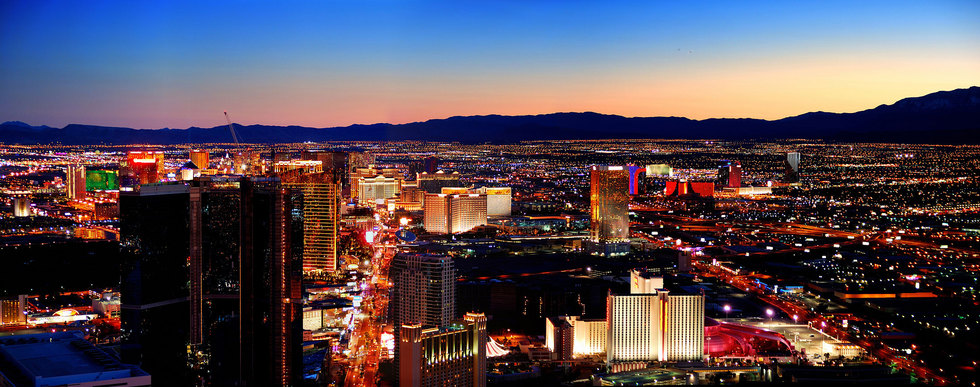 Las vegas strip aerial sunset